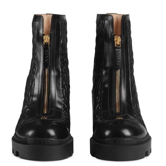 Women's Black G Rhombus Leather Mid-heel Ankle Boot - Picture 3 of 6